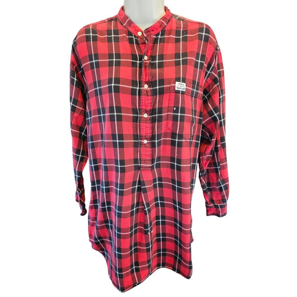Ralph Lauren Women's Shirt Size S Red Plaid Tunic Flannel Sleep pajama (STAINS)